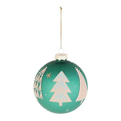 Pine Tree Frosted Glass Ball Ornaments Set of 6 Beaded Tree Decorations