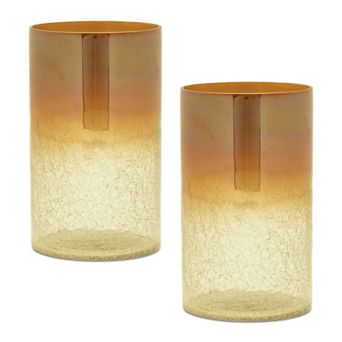 Ombre Crackle Glass Candle Holders Set of 2 for Dining Table or Mantle