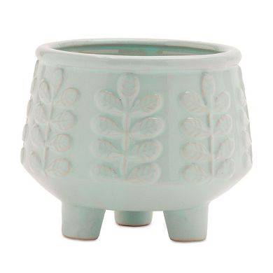 Set of 4 Decorative Ceramic Planters with Leaf Pattern for Shelves, Tables, and Mantels