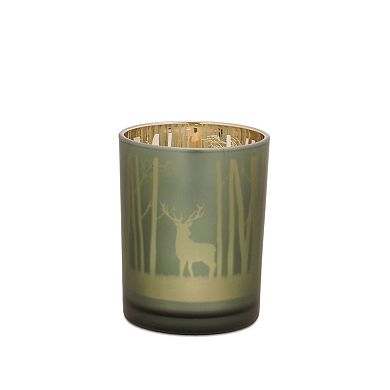 2-Piece Glass Candle Holders with Deer and Forest Design for Rustic Home or Lodge