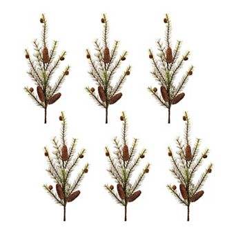 Set of 6 Artificial Pine Sprays with Pinecones for Vases, Porch Pots, Wreaths, and Garlands