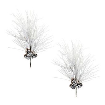 Set of 2 Artificial Flocked Pine Sprays for Vases, Wreaths, Garlands, Holiday and Winter Decor