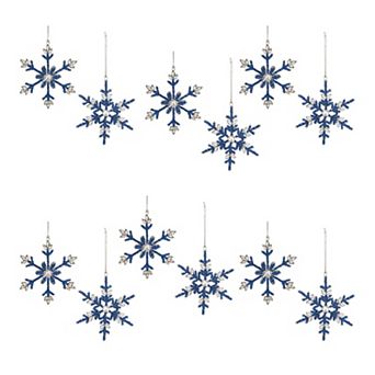 12 pc Beaded Snowflake Ornament Set for Christmas Tree, Wreaths, and Holiday Decorating