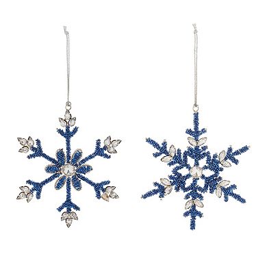 12-Piece Beaded Snowflake Ornament Set for Christmas Tree, Wreaths, and Holiday Decorating