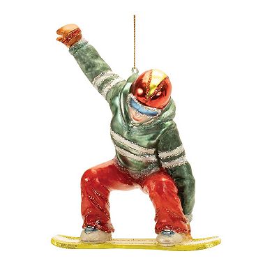6-Piece Glittered Snowboarder Glass Ornament Set for Christmas Tree and Holiday Decor
