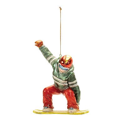 6-Piece Glittered Snowboarder Glass Ornament Set for Christmas Tree and Holiday Decor