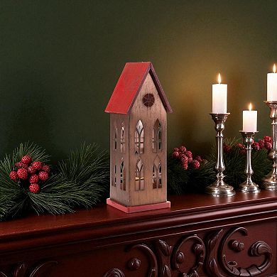 Rustic LED Church Decoration with Wood Accents and Glowing Candle for Indoor Display