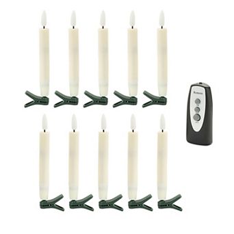 Clip-On Taper Candle Set of 10, Battery Operated with Remote, Flameless Lights for Holiday Displays
