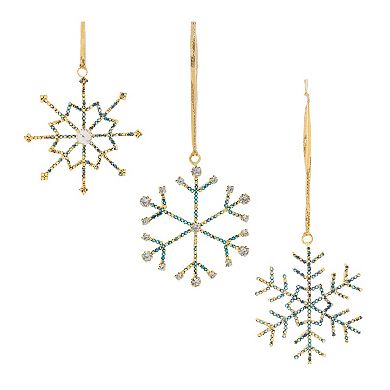 12-Piece Jeweled Metal Snowflake Ornament Set for Christmas Tree and Holiday Decorating