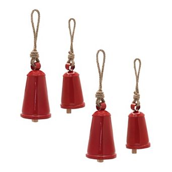4 pc Rustic Metal Bell Ornament Set for Christmas Tree, Garland, Wreath, Entryway, Holiday Decor