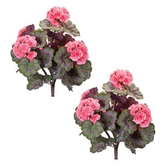 Set of 2 Geranium Floral Bushes for Vases, Wreaths, Tablescapes, Mantels, Entryways, and Home Decor