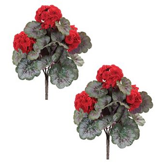 Set of 2 Geranium Floral Bushes for Vases, Wreaths, Tablescapes, Mantels, Entryways, and Home Decor