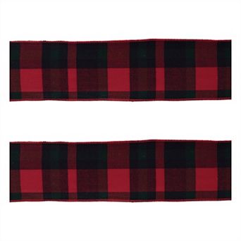 Set of 2 Plaid Wired Ribbons for Holiday Wreaths, Garlands, and Gift Wrapping