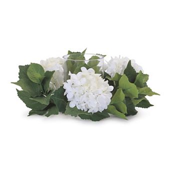 Hydrangea Candle Holder Set of 2 with Glass Hurricane for Table Centerpiece Décor