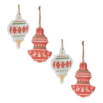 4 pc Nordic Pattern Metal Ornament Set with Deer and Plaid Designs for Holiday Decor