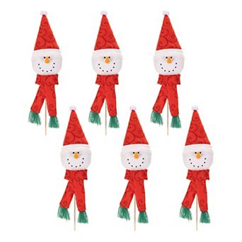 6 pc Plush Snowman Head Pick Set for Christmas Trees, Floral Arrangements, and Holiday Decorating