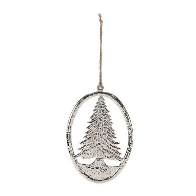 12-Piece Etched Metal Pine Tree Oval Ornament Set for Christmas Tree and Holiday Decor