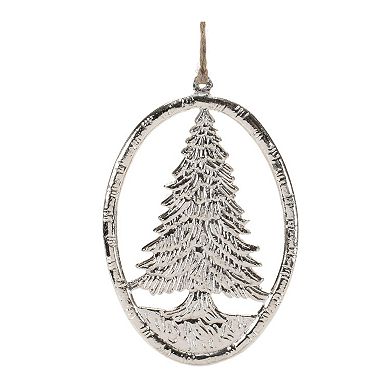 12-Piece Etched Metal Pine Tree Oval Ornament Set for Christmas Tree and Holiday Decor
