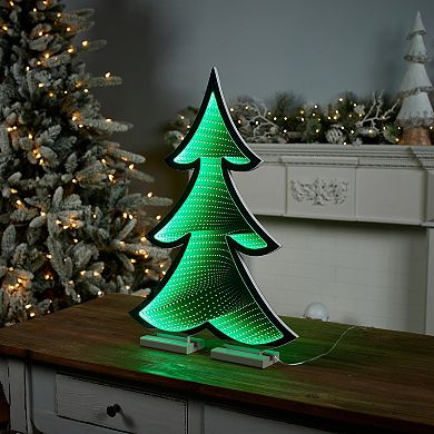 Plug-In Lighted Pine Tree Decoration with Glowing Infinity Effectfor Mantels, Tables, Holiday Decor