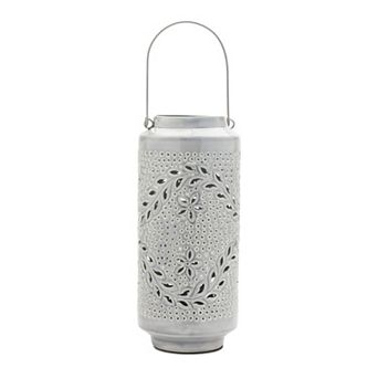 Punched Metal Candle Lantern with Handle for Table, Shelf, Mantle, or Indoor Décor