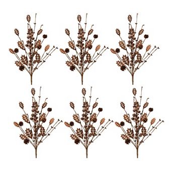 Set of 6 Artificial Holly and Berry Sprays with Pinecones for Vases, Porch Pots, Holiday Styling