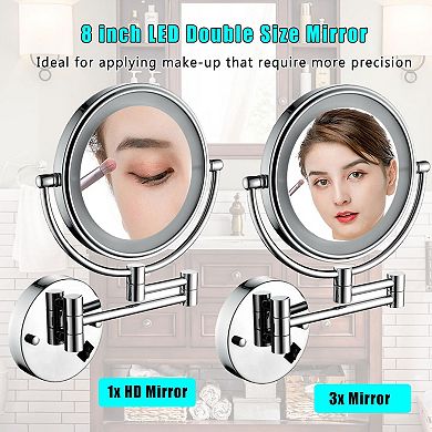 Wall Mount Bathroom Mirror with 3X Magnification LED Touch Light Vanity Mirror