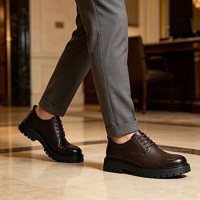 Men's Derby Shoes - Chunky Platform Round Toe Business Casual Shoes