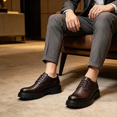Men's Derby Shoes - Chunky Platform Round Toe Business Casual Shoes
