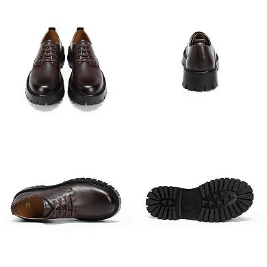 Men's Derby Shoes - Chunky Platform Round Toe Business Casual Shoes