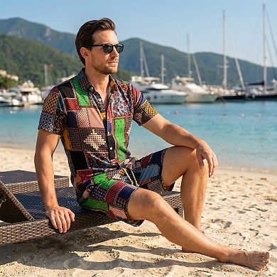 Men's Shirts and Shorts Set 2 Piece Tropical Outfit Floral Button Down Beach Suit