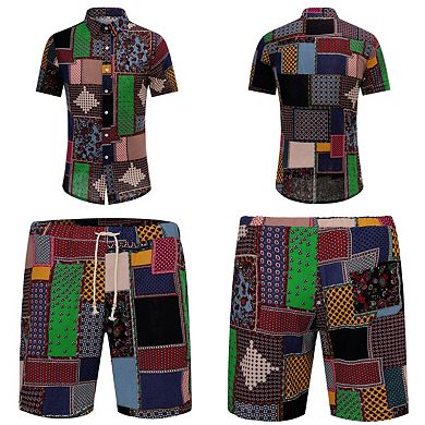 Men's Shirts and Shorts Set 2 Piece Tropical Outfit Floral Button Down Beach Suit