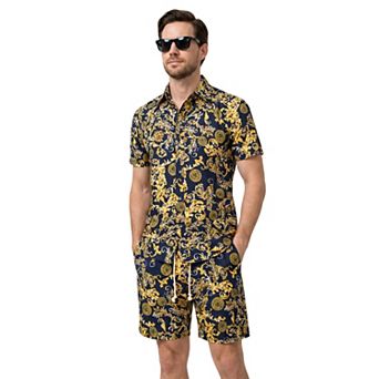 Men's 2 pc Sets Printed Short-Sleeve Shirt And Shorts Summer Beach Outfits