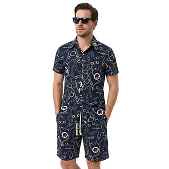 Men's 2 pc Sets Printed Short-Sleeve Shirt And Shorts Summer Beach Outfits