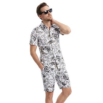 Men's 2 pc Sets Printed Short-Sleeve Shirt And Shorts Summer Beach Outfits
