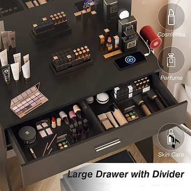 Makeup Vanity Desk with Mirror and Lights, Vanity Table with Stool and Drawer for Bedroom