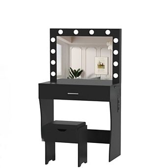 Makeup Vanity Desk with Mirror and Lights, Vanity Table with Stool and Drawer for Bedroom
