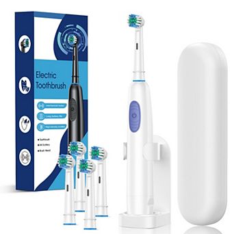 Rechargeable Rotating Electric Toothbrush with 4 Brush Heads & Travel Case, for Adults Home & Travel