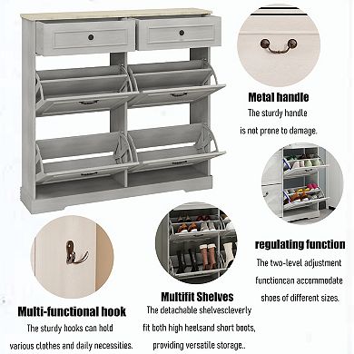 Shoe Cabinet with 4 Flip Drawers & 2 Top Drawers, Adjustable Shelves, for Entryway Hallway