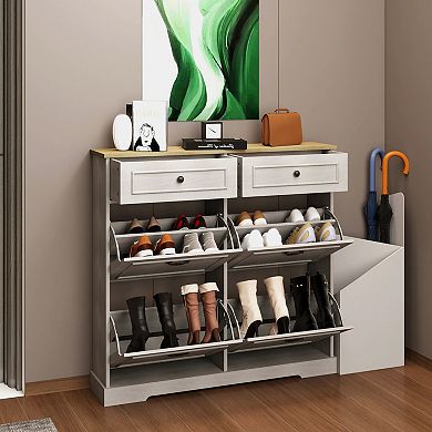 Shoe Cabinet with 4 Flip Drawers & 2 Top Drawers, Adjustable Shelves, for Entryway Hallway