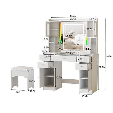 Makeup Vanity with Lighted Mirror & Time Display, 4 Drawers + Charging Vanity Table for Bedroom
