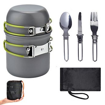 Camping Cookware Kit for 1-2 People, Portable Lightweight Outdoor Pot Pan Set with Foldable Cutlery