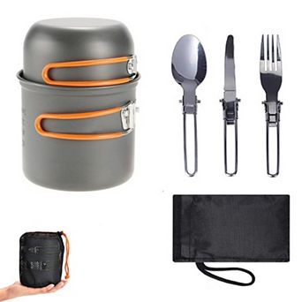 Camping Cookware Kit for 1-2 People, Portable Lightweight Outdoor Pot Pan Set with Foldable Cutlery