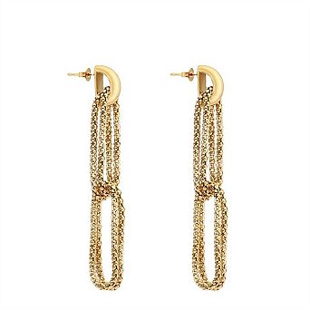Double Ring Tassel Earrings - 18K Gold Plated Chain Dangles,Copper Material & Stainless Steel Posts