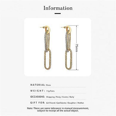 Double Ring Tassel Earrings - 18K Gold Plated Chain Dangles,Copper Material & Stainless Steel Posts