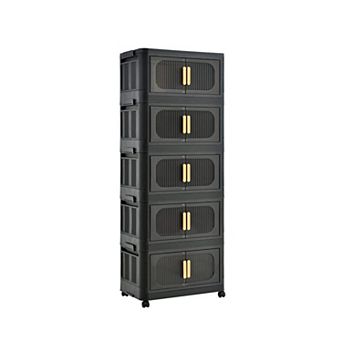 CEWOR 5 tier Collapsible Storage Bins with Wheels & Magnetic Doors for Home,Office