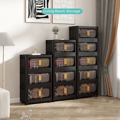 CEWOR 5 Tier Collapsible Storage Bins with Wheels & Magnetic Doors for Home,Office