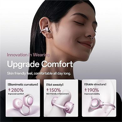 Open Ear Wireless Earbuds Bluetooth, Clip-On, Mini Mirror Charging Case, LED Display, Lightweight