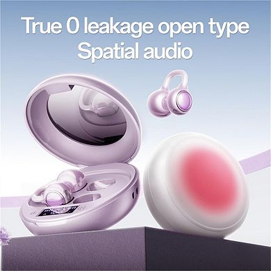 Open Ear Wireless Earbuds Bluetooth, Clip-On, Mini Mirror Charging Case, LED Display, Lightweight