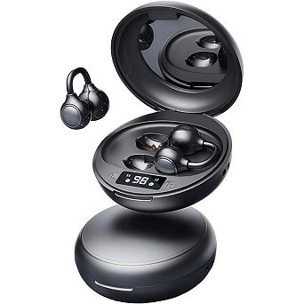 Open Ear Wireless Earbuds Bluetooth, Clip-On, Mini Mirror Charging Case, LED Display, Lightweight