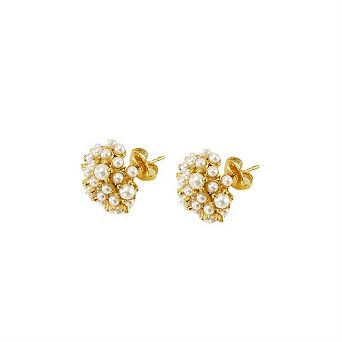 18K Gold Plated Sunflower Pearl Studs -Vintage Earrings, Stainless Steel Base,Retro Floral for Women